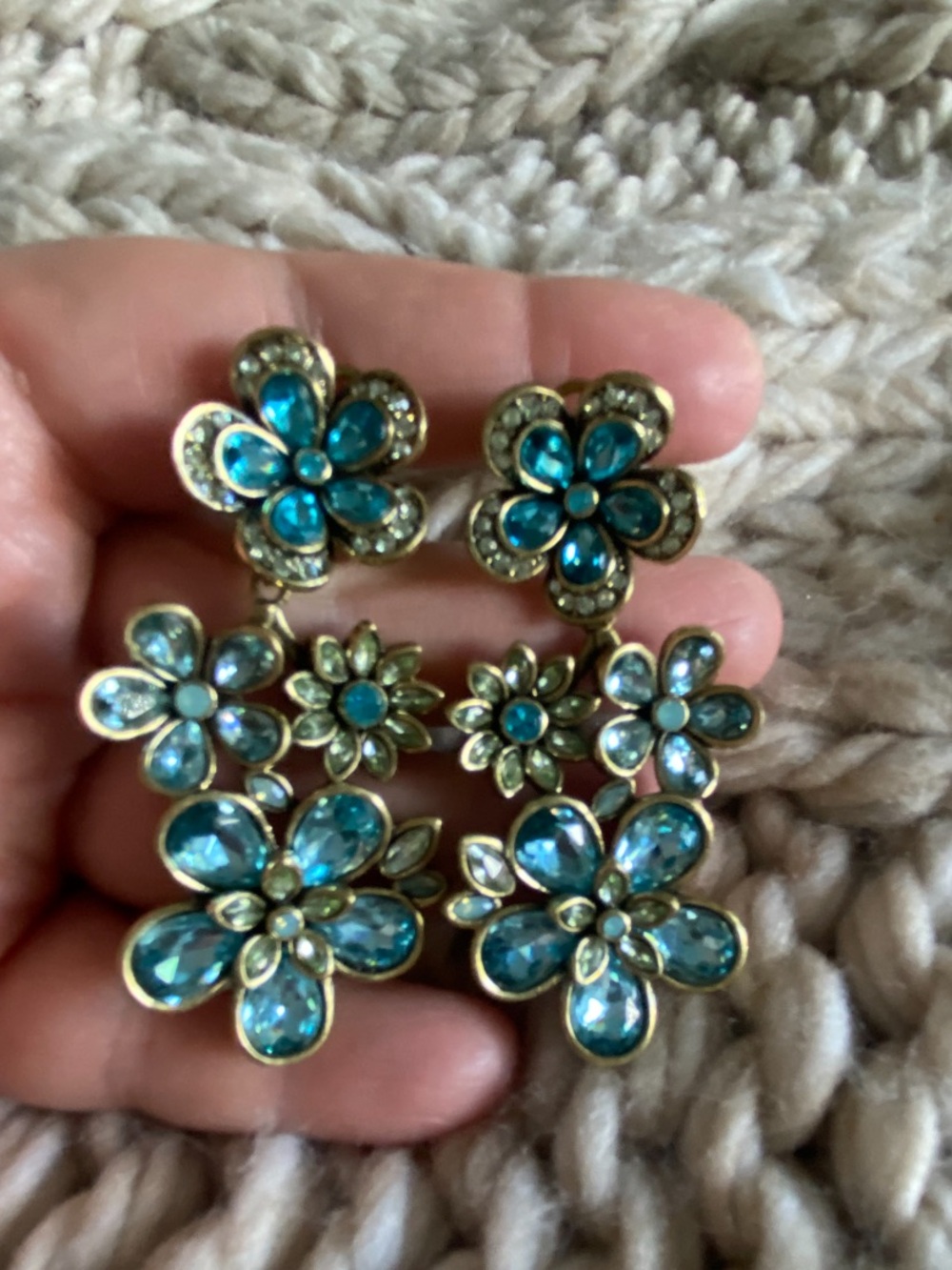 Heidi Daus Gold-Tone Multi-Flower Blue Crystal Drop Earrings